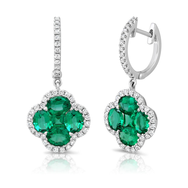 Uneek Precious Collection Floral Oval Emerald Drop Earrings