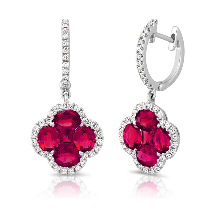 Uneek Precious Collection Floral Oval Shaped Ruby Dangle Earrings