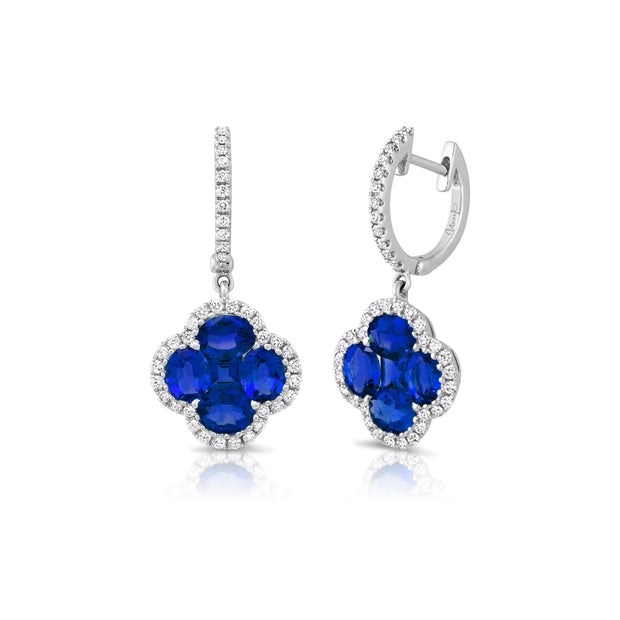 Uneek Precious Collection Floral Oval Blue Sapphire Drop Earrings
