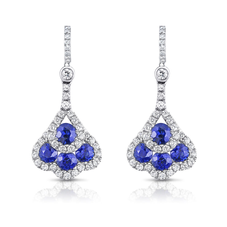 Uneek Precious Collection Round Blue Sapphire Drop Earrings
