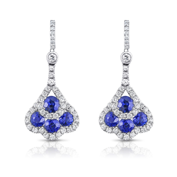 Uneek Precious Collection Round Blue Sapphire Drop Earrings