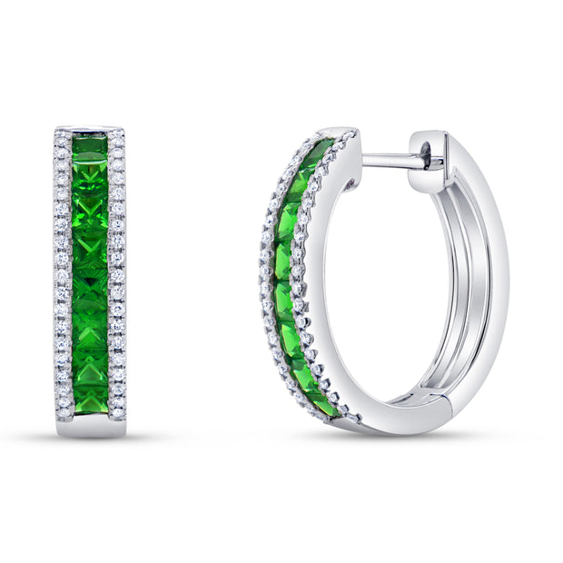 Uneek Precious Collection Round Emerald Huggie Earrings
