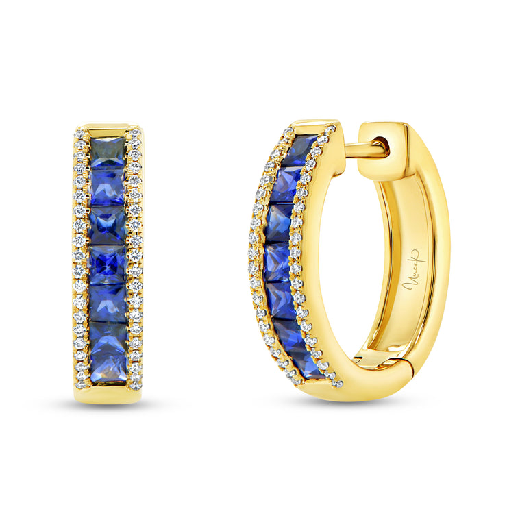 Uneek Precious Collection 3-Row Round Blue Sapphire Huggie Earrings