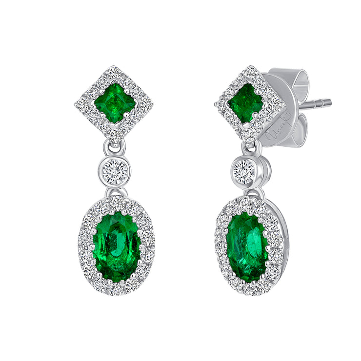 Uneek Precious Collection Halo Oval Emerald Dangle Earrings