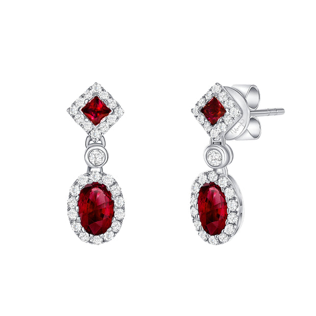 Uneek Precious Collection Halo Oval Ruby Dangle Earrings