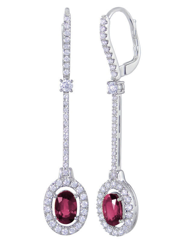 Uneek Precious Collection Halo Oval Ruby Dangle Earrings