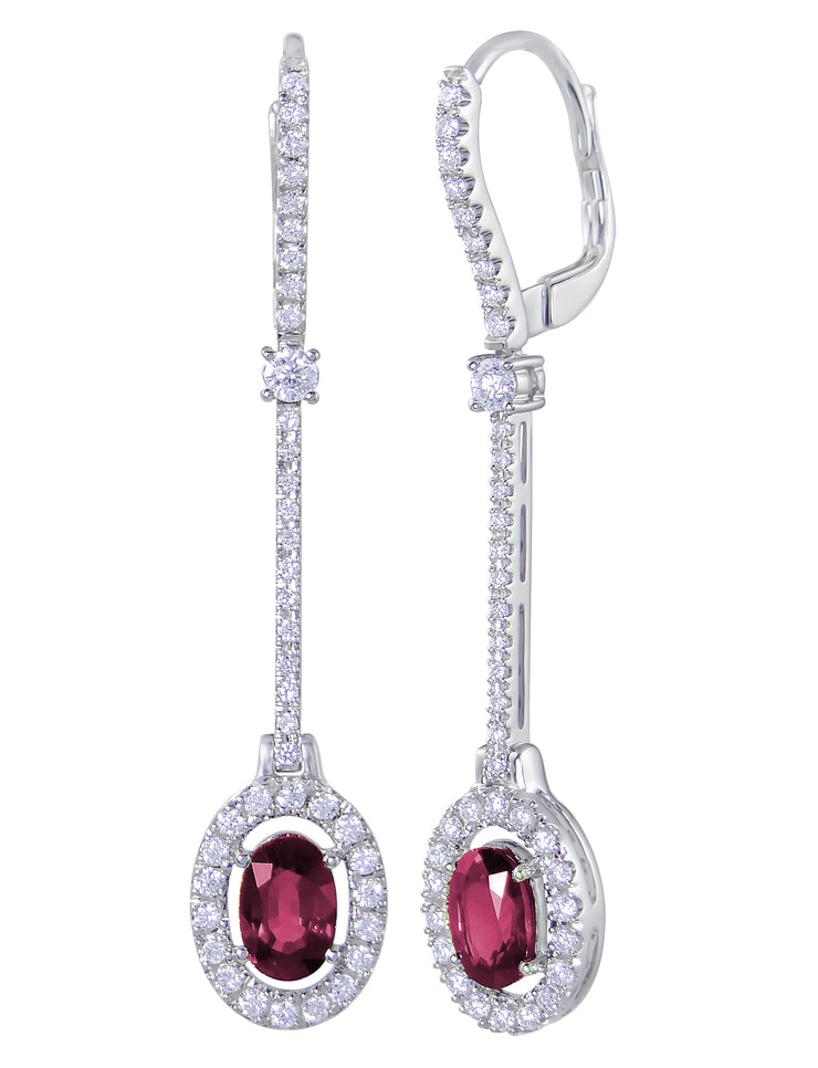 Uneek Precious Collection Halo Oval Ruby Dangle Earrings