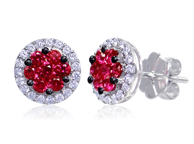 Uneek Precious Collection Halo Round Ruby Stud Earrings
