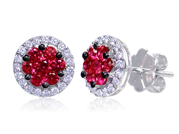 Uneek Precious Collection Round Ruby Stud Earrings