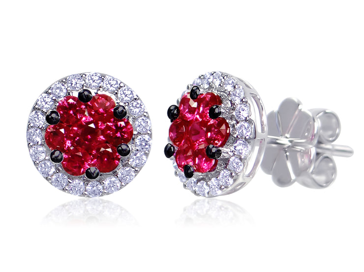 Uneek Precious Collection Round Ruby Stud Earrings