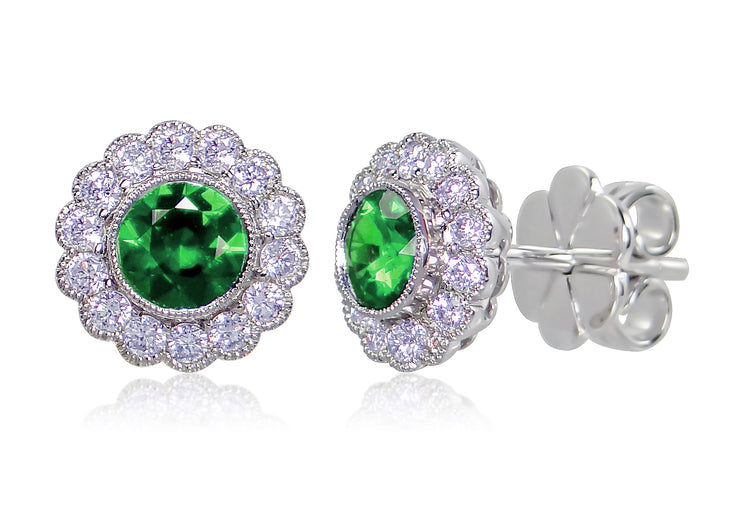 Uneek Precious Collection Halo Round Emerald Stud Earrings