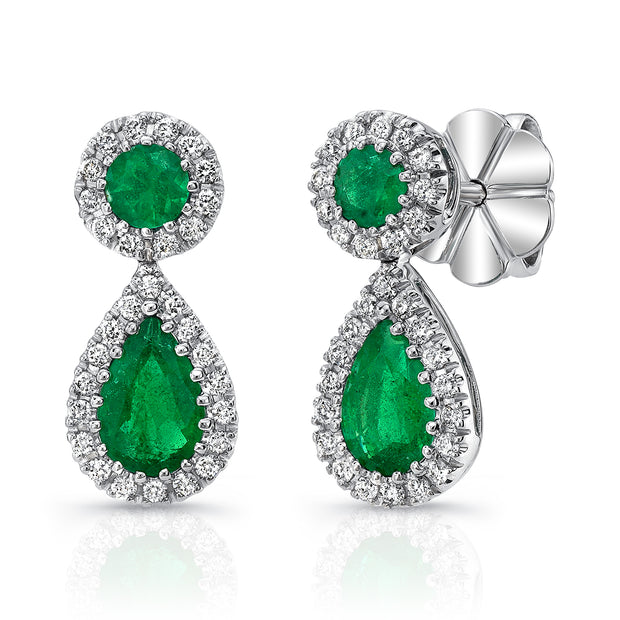 Uneek Precious Collection Halo Pear Emerald Drop Earrings