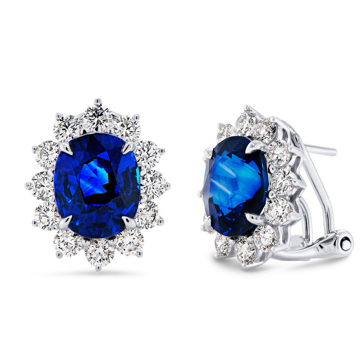 Uneek Precious Collection Halo Oval Blue Sapphire Stud Earrings