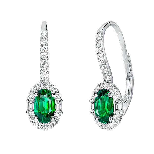 Uneek Precious Collection Halo Oval Shaped Emerald Drop Earrings