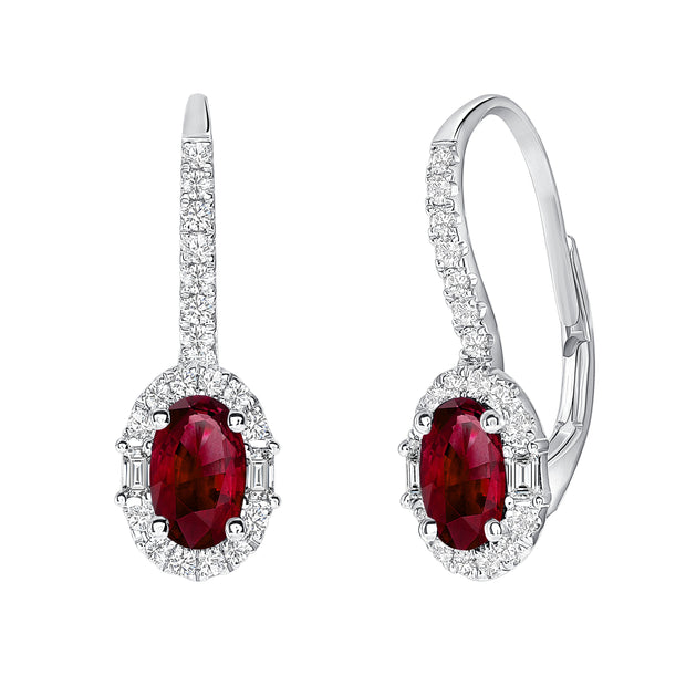 Uneek Precious Collection Halo Oval Ruby Drop Earrings
