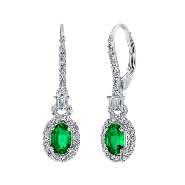 Uneek Precious Collection Halo Oval Emerald Drop Earrings