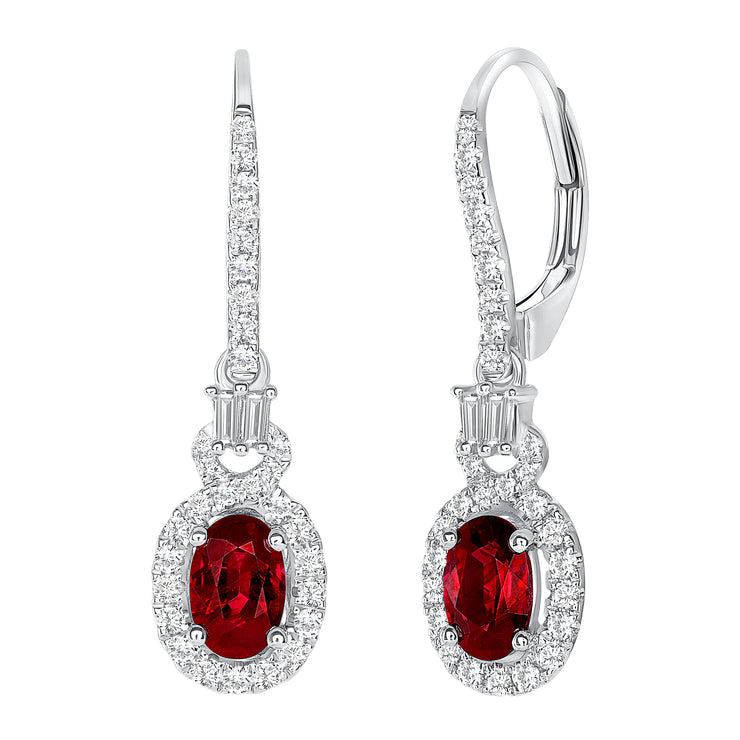 Uneek Precious Collection Halo Round Ruby Drop Earrings