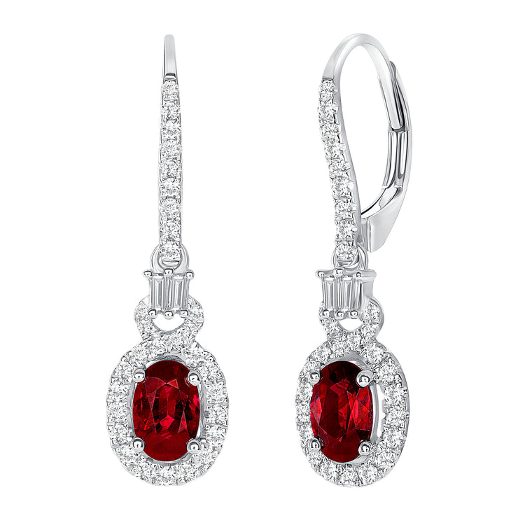 Uneek Precious Collection Halo Round Ruby Dangle Earrings