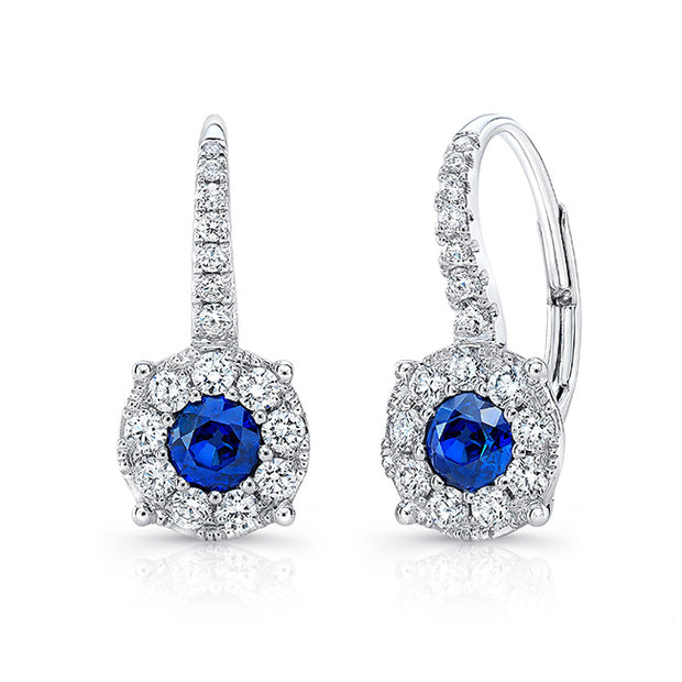 Uneek Precious Collection Round Blue Sapphire Drop Earrings