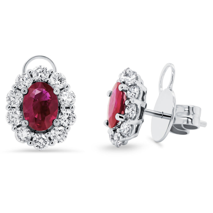 Uneek Precious Collection Halo Oval Ruby Stud Earrings