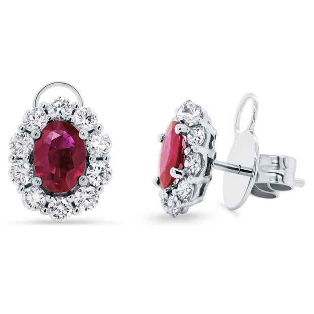 Uneek Precious Collection Halo Oval Ruby Stud Earrings