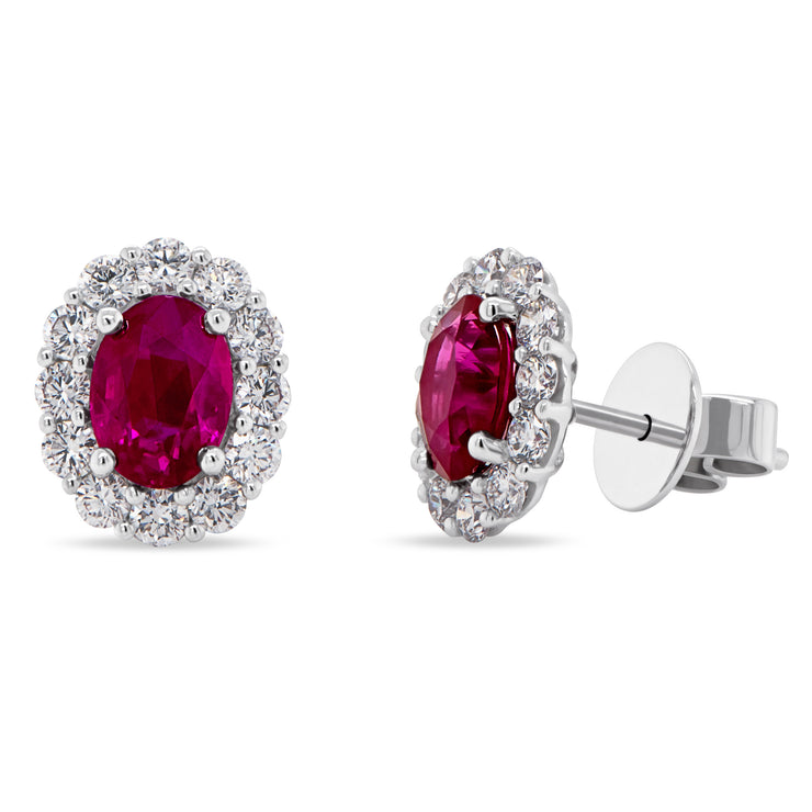 Uneek Precious Collection Halo Oval Ruby Stud Earrings