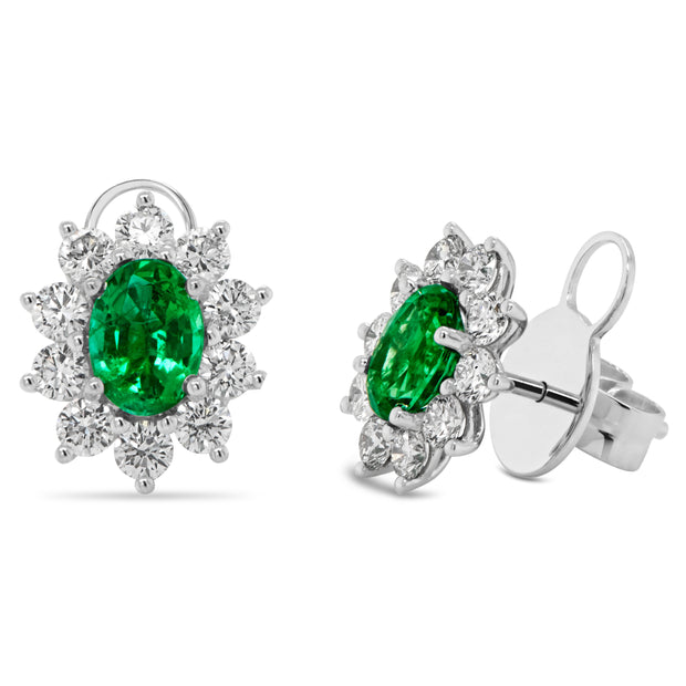 Uneek Precious Collection Halo Oval Shaped Emerald Stud Earrings