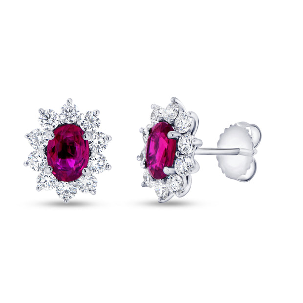 Uneek Precious Collection Halo Oval Ruby Stud Earrings