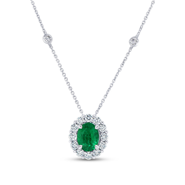 Uneek Precious Collection Halo Oval Emerald Drop Pendant