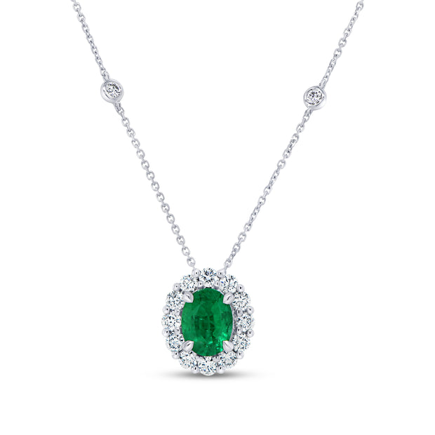 Uneek Precious Collection Halo Oval Emerald Drop Pendant