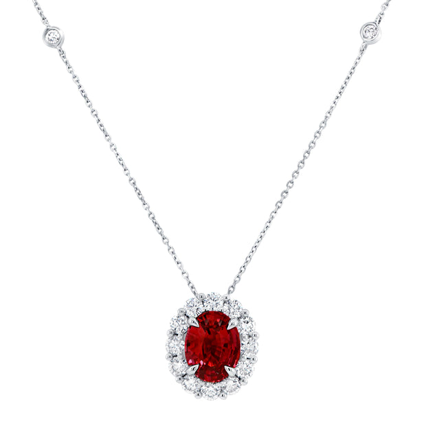 Uneek Precious Collection Halo Oval Ruby Drop Pendant