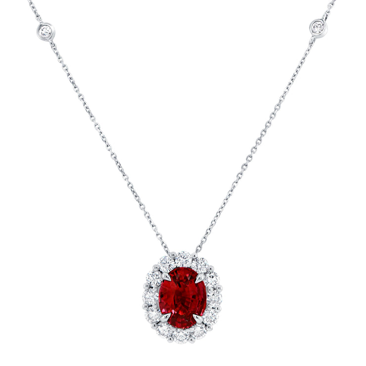 Uneek Precious Collection Halo Oval Ruby Drop Pendant