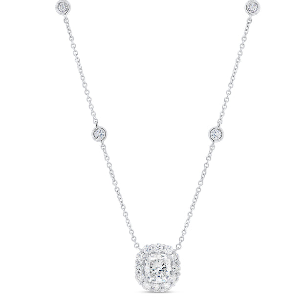 Uneek Signature Collection Halo Cushion Diamond Drop Pendant