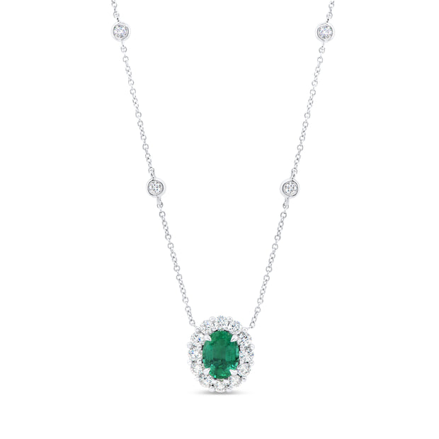 Uneek Precious Collection Halo Oval Emerald Drop Pendant
