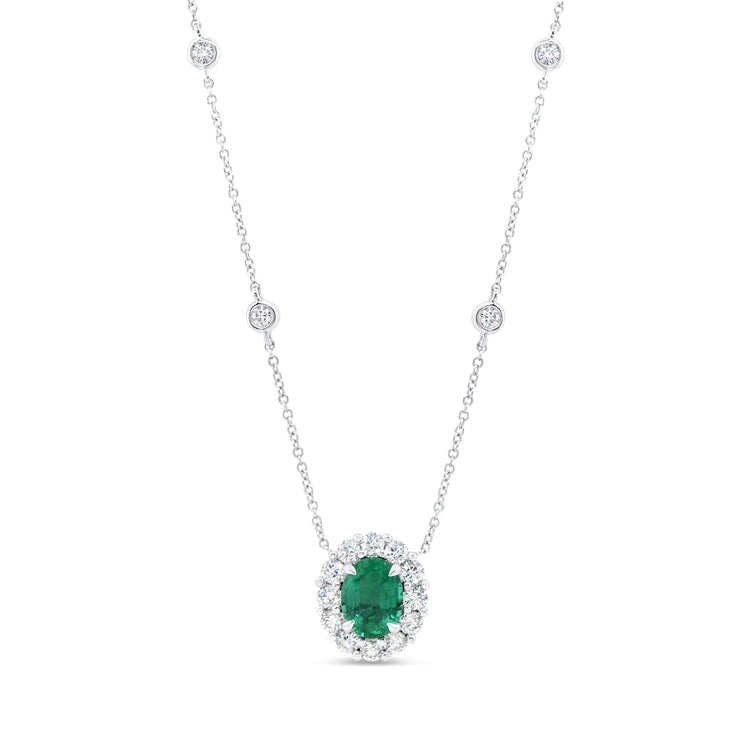 Uneek Precious Collection Halo Oval Emerald Drop Pendant