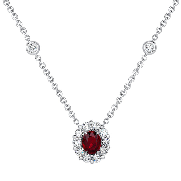 Uneek Precious Collection Halo Ruby Drop Pendant