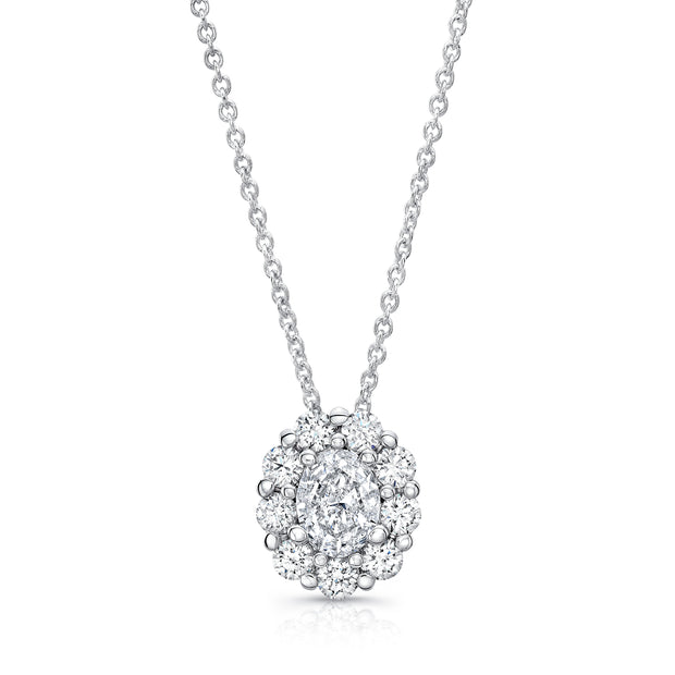 Uneek Petals Collection Halo Oval Diamond Drop Pendant