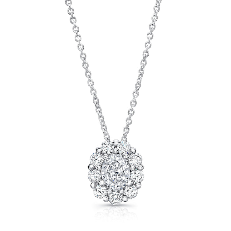 Uneek Petals Collection Halo Oval Diamond Drop Pendant
