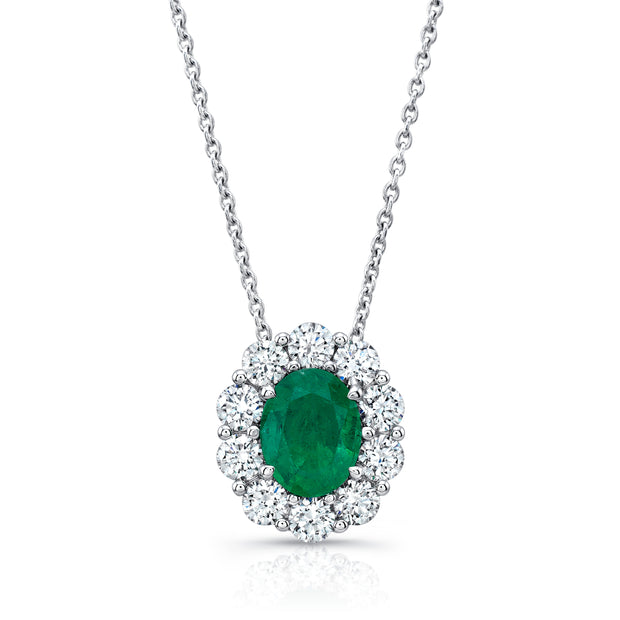 Uneek Precious Collection Halo Oval Emerald Drop Pendant