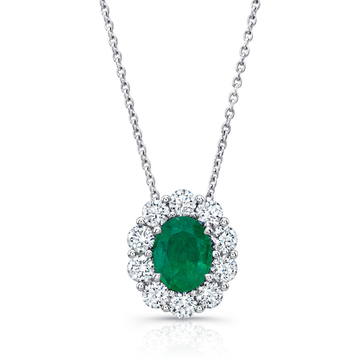 Uneek Precious Collection Halo Oval Emerald Drop Pendant