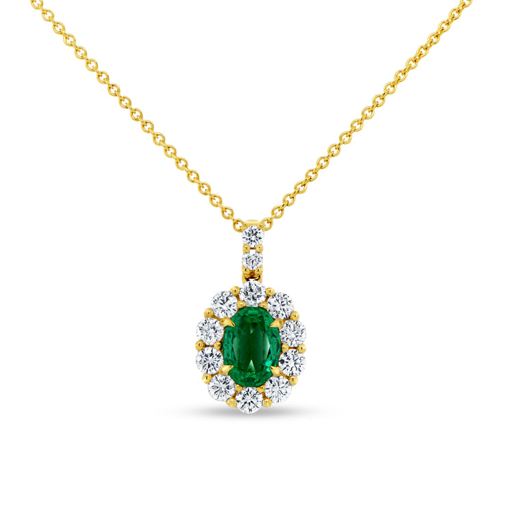 Uneek Precious Collection Halo Oval Emerald Drop Pendant