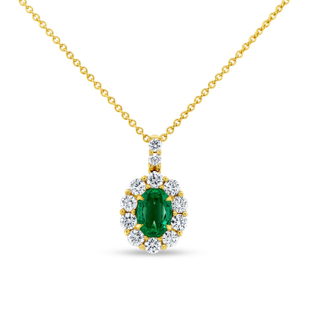 Uneek Precious Collection Halo Oval Emerald Drop Pendant