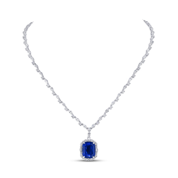 Uneek Precious Collection Cushion Cut Sapphire Drop Necklace