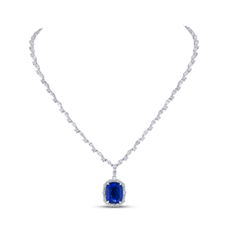 Uneek Precious Collection Cushion Cut Sapphire Drop Necklace