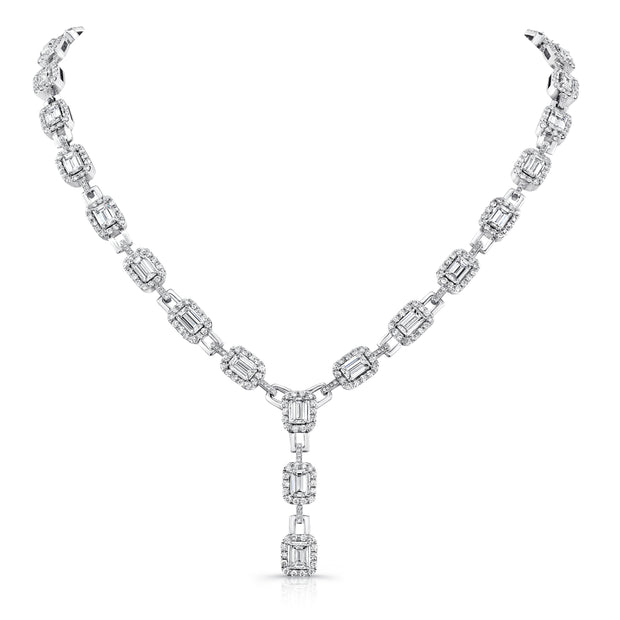 Uneek Emerald Cut Diamond Signature Lariat Necklace