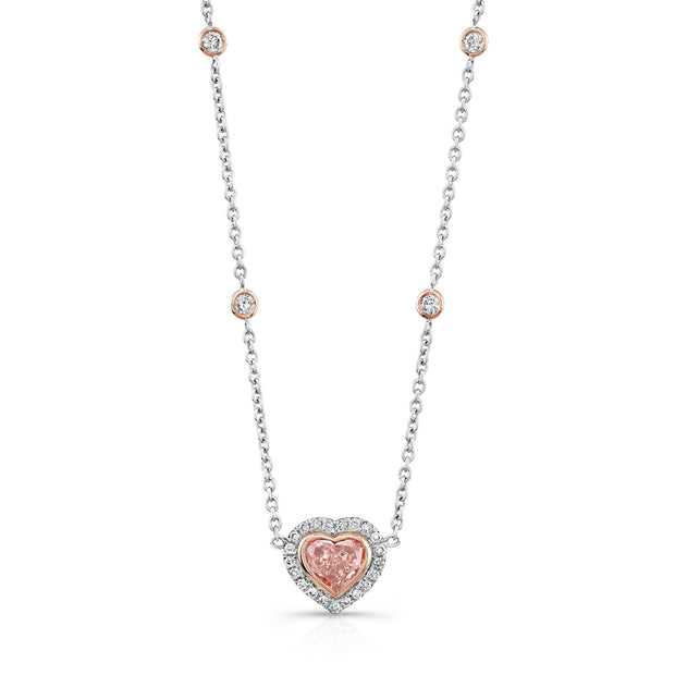 Uneek Heart-Shaped Fancy Light Pink Brown Diamond Pendant with Micropave Halo