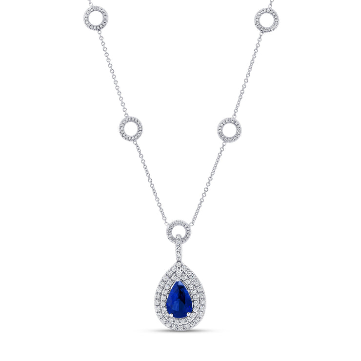 Uneek Precious Collection Pear Shaped Sapphire Drop Necklace