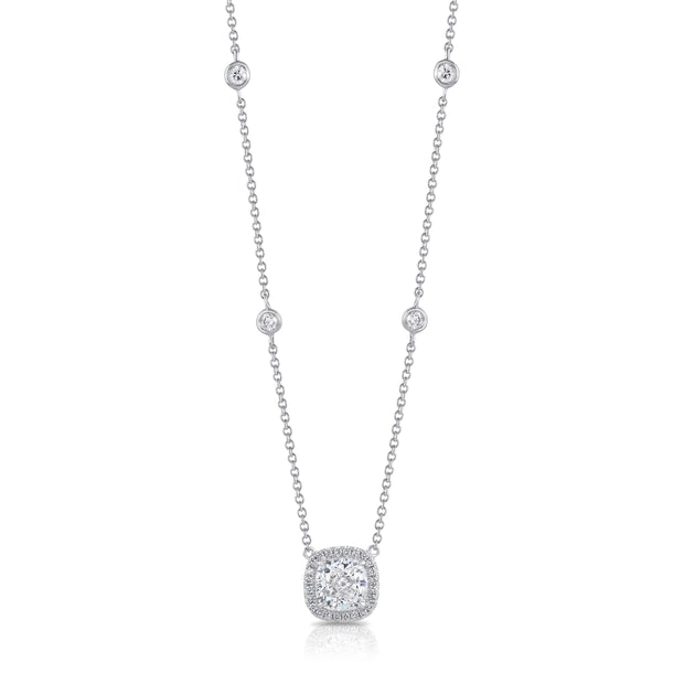 Uneek Signature Collection Halo Cushion Diamond Drop Pendant