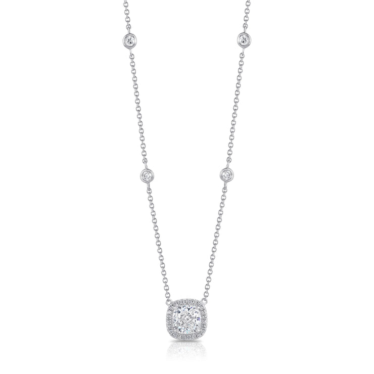 Uneek Signature Collection Halo Cushion Diamond Drop Pendant