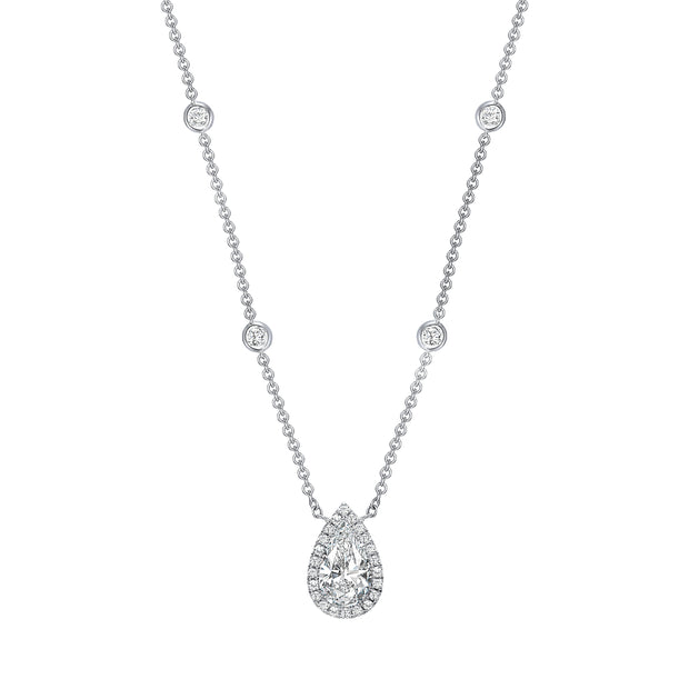 Uneek Sweet-Pea Collection Halo Pear Shaped Diamond Drop Necklace